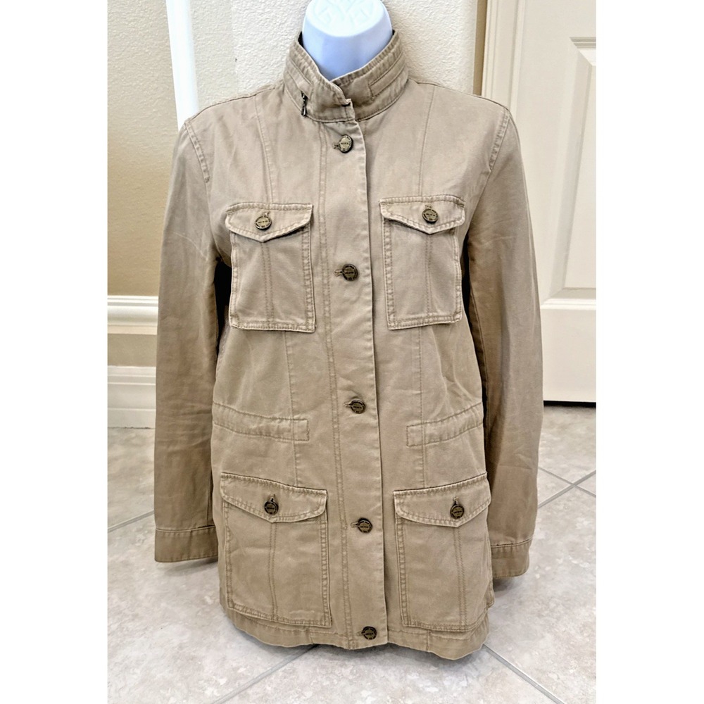 Tommy HILFIGER Tailored Vintage Military Jacket Tan Barn‎ Utility Button Up Sz S